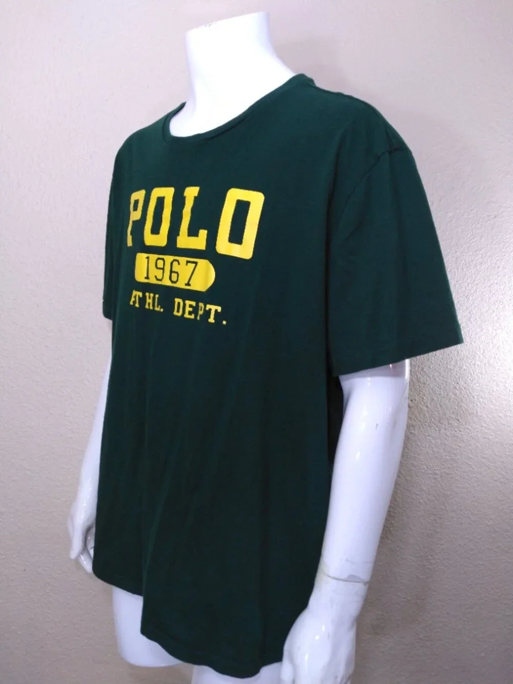 POLO RALPH LAUREN T Shirt XXL GREEN Yellow SPELLOUT 2XL Athletic Dept MENS RL SS
